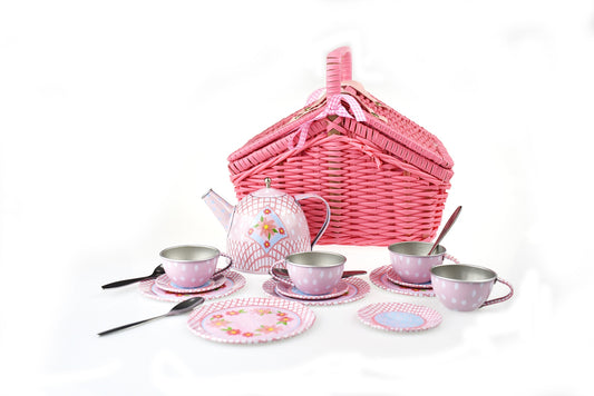 Tea Set | Floral Tin in Picnic Basket
