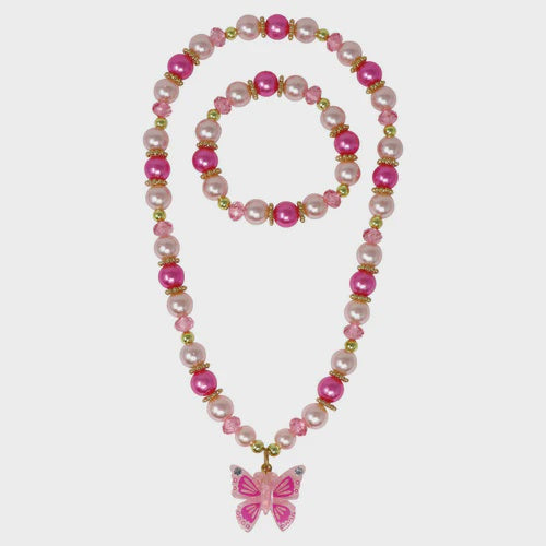 Necklace & Bracelet Set | Pink Butterfly